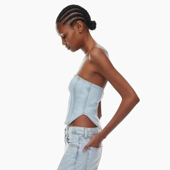 NWT Denim Forum 90s Debbie bustier in Bleach Bleu - Size XS (Aritzia) - Picture 2 of 8